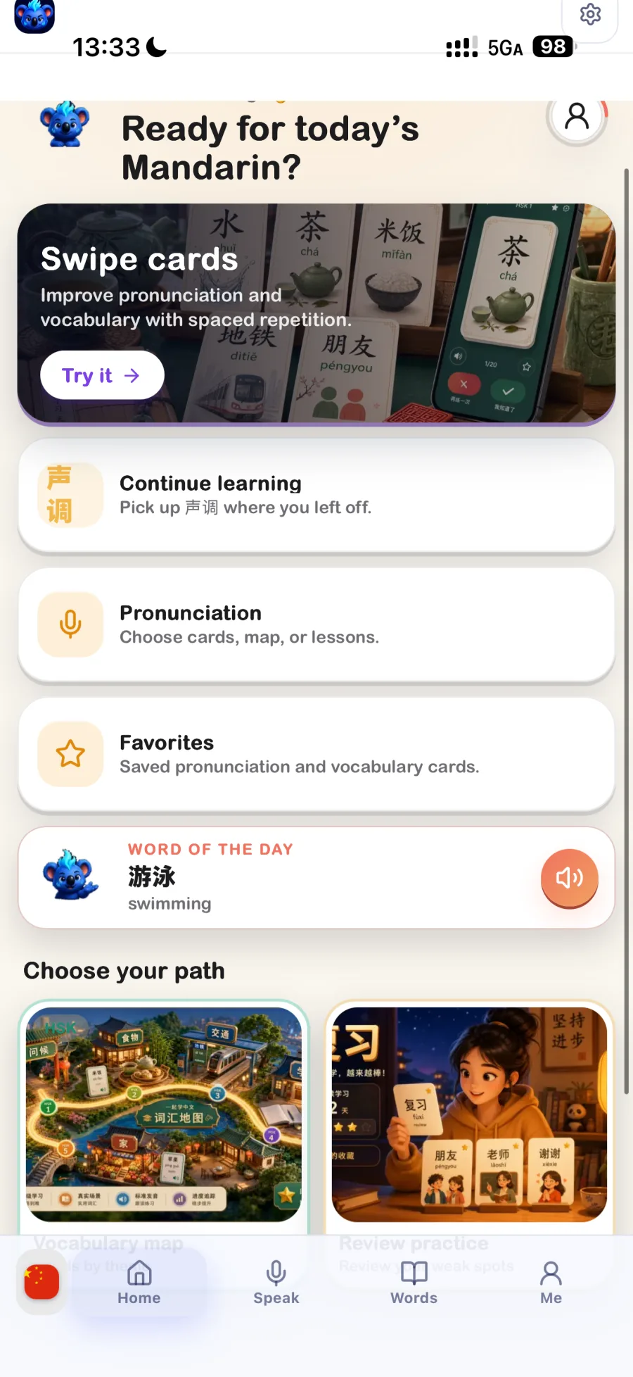 Sifaks: Language Learning Chinese home screen with vocabulary paths